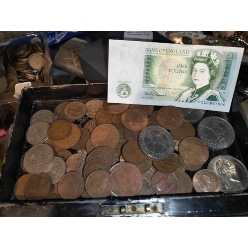 321 - Antique Tin Cash Box With Coins, Watches Etc