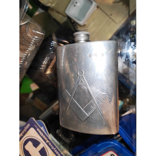 327 - Sheffield Masonic Hip Flask (Pewter)