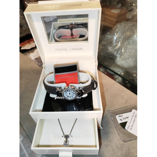 343 - Pierre Cardin Ladies Watch With Necklace And Pendant In Drawer Mint In Box