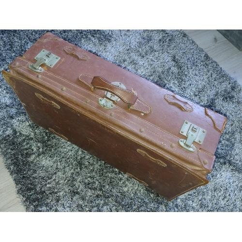 89 - Large Brown Leather Suitcase With Compartments