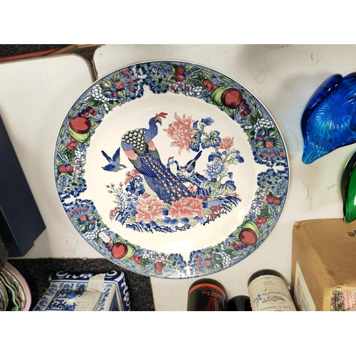 483 - 2 Large Oriental And Blue And White Serving Plates