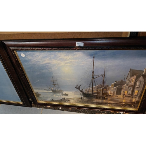 580 - Large Framed Print Of Two Sailing Ships + Large Framed Boating Scene Print  By Roger Desoutter + Lar... 