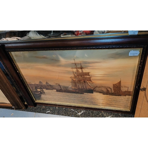 580 - Large Framed Print Of Two Sailing Ships + Large Framed Boating Scene Print  By Roger Desoutter + Lar... 