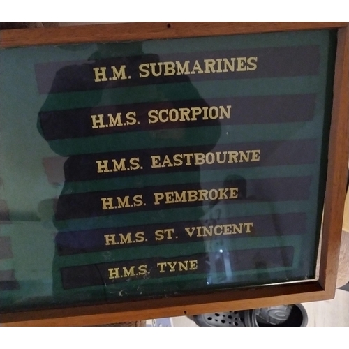 587 - Framed Collection Of 18 Sailors Cap Tally'S Hms Ships