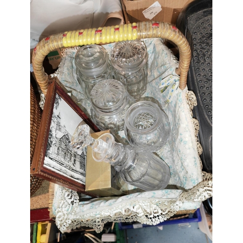 688 - 2 Vintage Baskets With Vintage Pickle Jars Etc