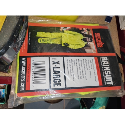 218 - Unused Scruffs Rainsuit Waterproof Hi-Viz Jackets & Over Trousers (Xl) And Unused Xl Coveralls