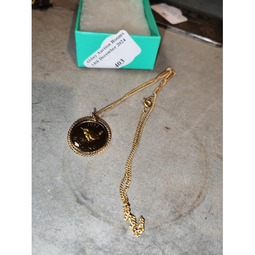 403 - 1937 Farthing Pendant Gold Plated On Chain