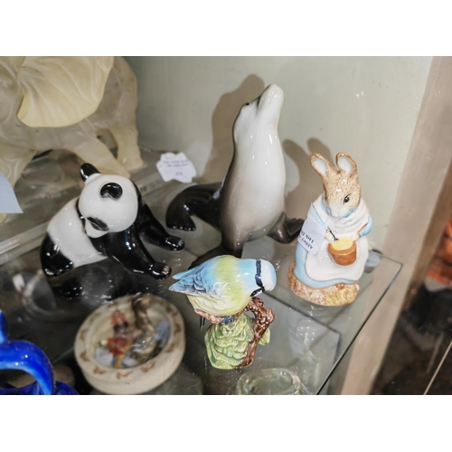 427 - 2 Russian Figurines Seal And Panda Plus A Beswick Blue Tit And Royal Albert Beatrix Potter Mrs Rabbi... 