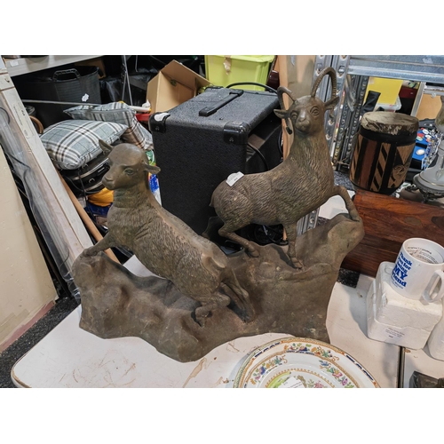 494 - Large Brass Mountain Goat Pair Victorian Approx 9 1/2Kg