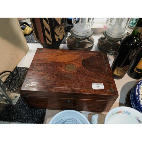 495 - Wooden Brass Inlaid Box Slightly A/F With Light Bulbs Inside