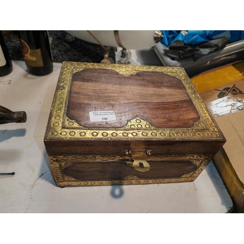 546 - Wooden Brass Bound Box With Tea Lights Inside