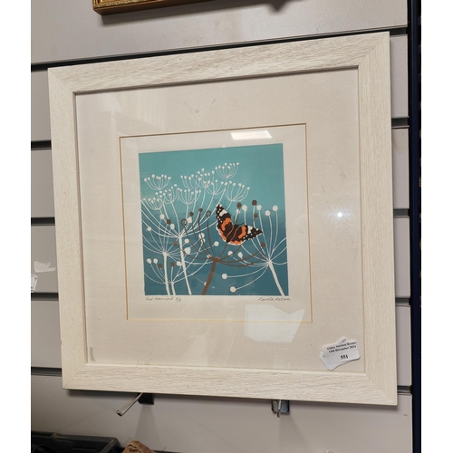 551 - Framed Watercolour Of A Butterfly Called Red Admiral By Carole Aston