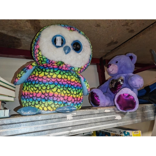 593 - Large Cuddly Ty Penguin Plus A Purple Care Bear Toy