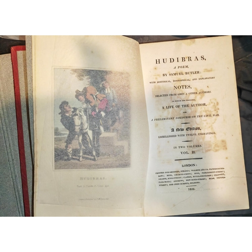 272 - Book Hudibras A Poem By Samuel Butler, 2 Vol Set, 1822, 12 Colour Engravings, Gilt Full Leather Cove... 