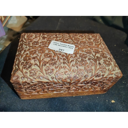 297 - Carved Wooden Box Of Costume Jewellery