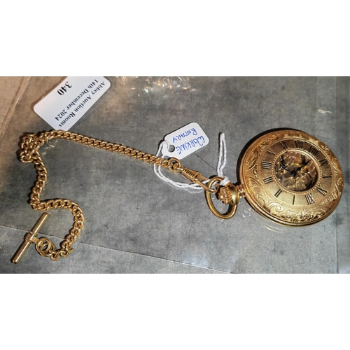 340 - Rotary Manuel Wind Up Skeleton Half Hunter Pocket Watch