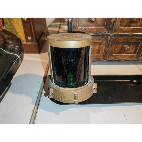 539 - Vintage Port And Starboard Navigation Lights Plus Overtaking Light On Plynth