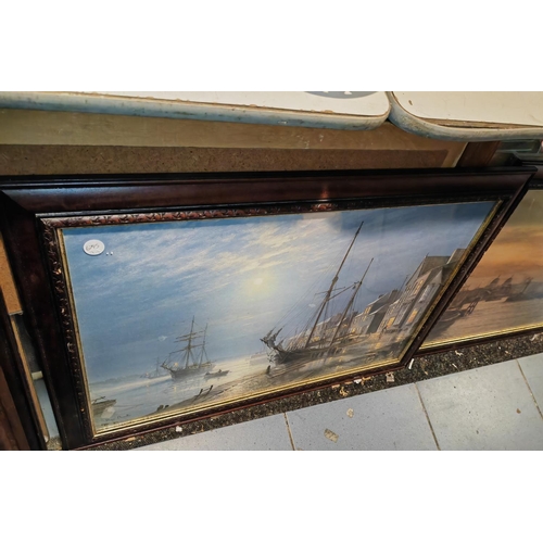 547 - Large Framed Print Of Two Sailing Ships + Large Framed Boating Scene Print  By Roger Desoutter + Lar... 