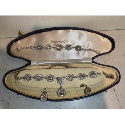 119 - Vintage Blue Jewellery Case With Pearl Shaped Necklace, Bracelet