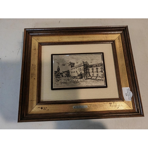 125 - Framed 800 Silver Plaque Of A Town Scene In Ferrara