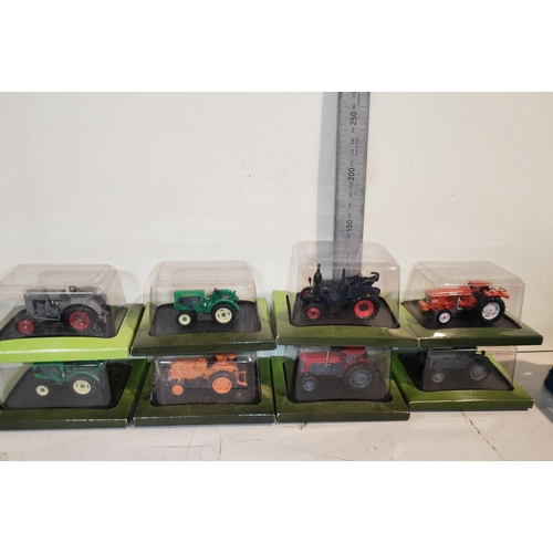 173 - Crate Of 8 Hatchette Partworks Various Diecast Tractors Including Fordson, Porsche, Ford Etc All In ... 