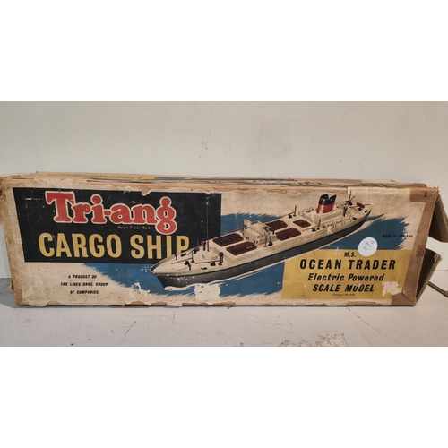 179 - Triang Cargo Ship Ms Ocean Trader Electric Powered Scale Model In Original Box