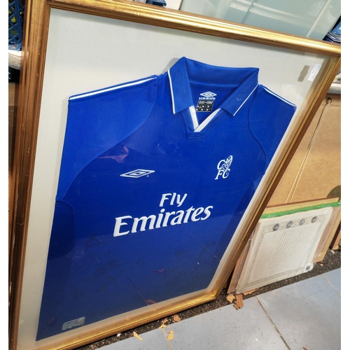 219 - Large Framed Chelsea Football Club Umbro Football Shirt With Multiple Signatures