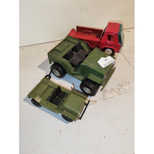 220 - Bandi Line Tin Plate Truck Plus 2 Plastic Army Jeeps