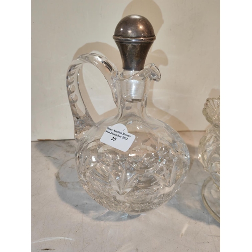 25 - Cut Glass Crystal Decanter With Silver Topped Stopper Plus A Cut Glass Crystal Posy Bowl