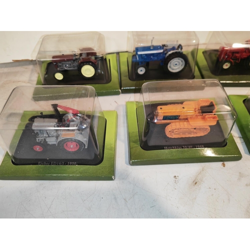 47 - Crate Of 8 Hatchette Partworks Various Diecast Tractors Including Fordson, Porsche, Ford Etc All In ... 