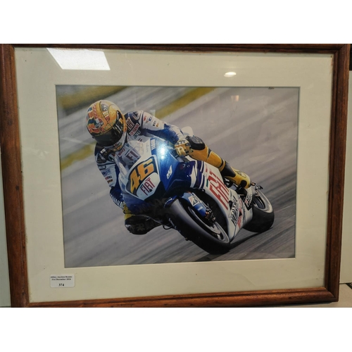 374 - Framed Picture Of Valentino Rossi Motorbike Racing