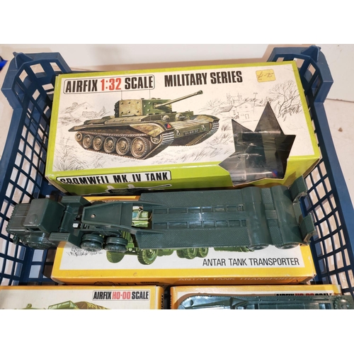 96 - 7 Airfix Ho-Oo Scale Military Vehicles Plus One Airfix 1:32 Scale Cromwell Tank All Boxed