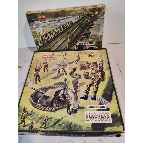 98 - Airfix Ho-Oo Pontoon Bridge Kit + A Airfix Ho-Oo Scale Playset Series Beachead A Snap Together Model... 