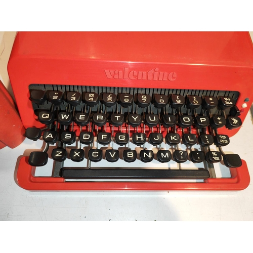 214 - Olivetti Valentine Designer Red Plastic Classic 1960'S Typewriter Working With New Ribbon