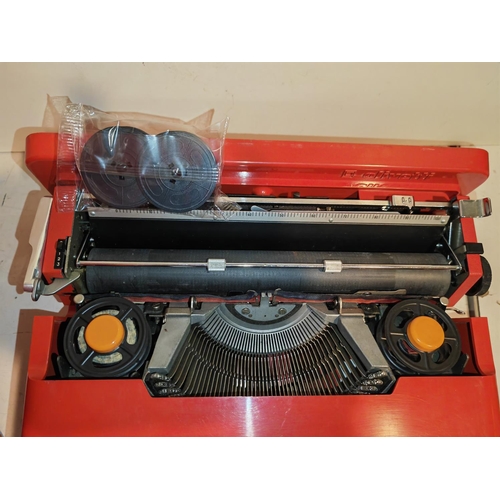 214 - Olivetti Valentine Designer Red Plastic Classic 1960'S Typewriter Working With New Ribbon