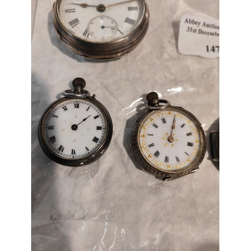 147 - 4 Silver Pocket Watches 2 Working