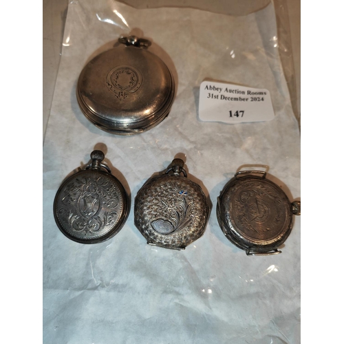 147 - 4 Silver Pocket Watches 2 Working