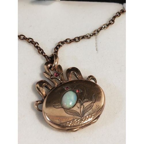 158 - Antique Rolled Gold Locket With Opal Stone To Front