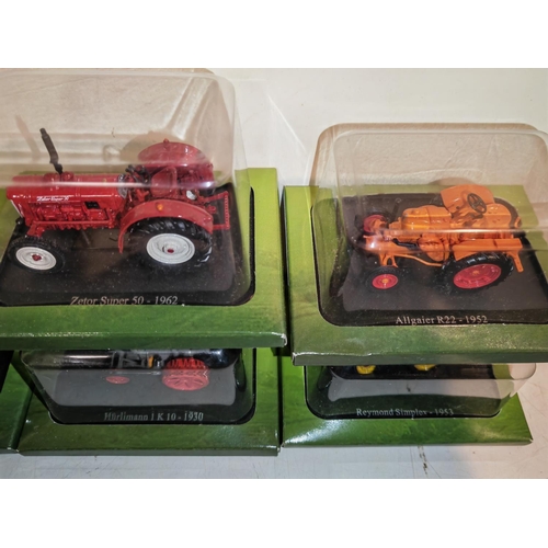 169 - Crate Of 8 Hatchette Partworks Various Diecast Tractors Including Fordson, Porsche, Ford Etc All In ... 