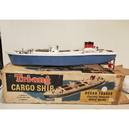 179 - Triang Cargo Ship Ms Ocean Trader Electric Powered Scale Model In Original Box