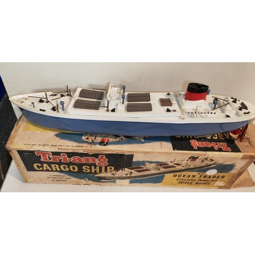 179 - Triang Cargo Ship Ms Ocean Trader Electric Powered Scale Model In Original Box