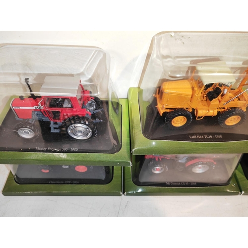 213 - Crate Of 8 Hatchette Partworks Various Diecast Tractors Including Fordson, Porsche, Ford Etc All In ... 