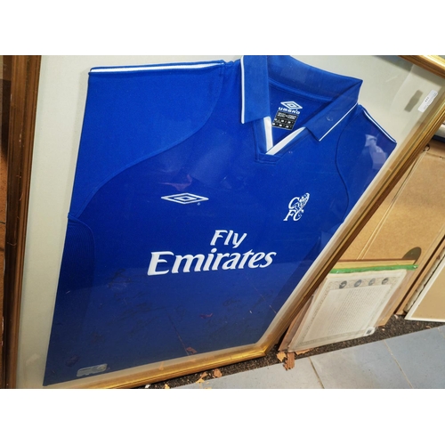 219 - Large Framed Chelsea Football Club Umbro Football Shirt With Multiple Signatures