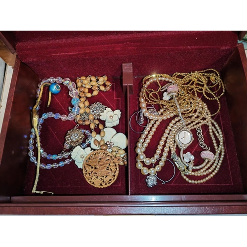 301 - Dark Red Jewellery Case With Vintage Jewellery