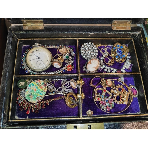 303 - Antique Jewellery Case With Antique Vintage Jewellery