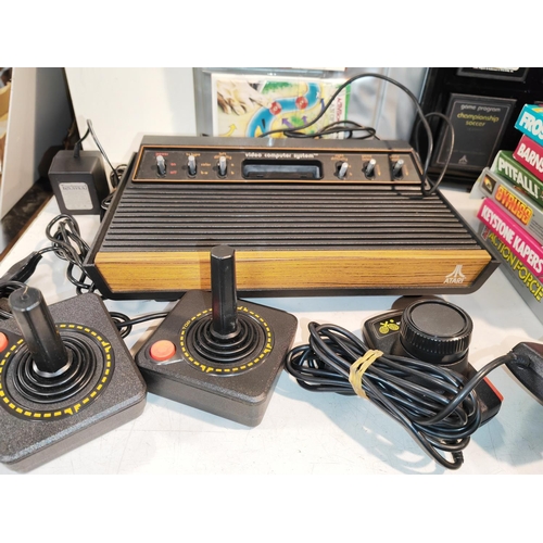 371 - Atari Video Computer System With Power Cables And Controllers Plus 15 Games And 2 Ephemera