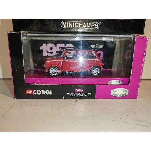 395 - Corgi Mini Classic Edition End Of The Road, Mini Champs Ford Focus 2004, Oxford Diecast Ve Advertisi... 