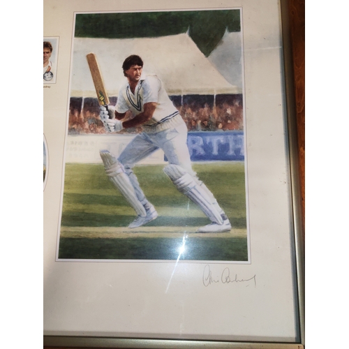 415 - Large Framed Cricketing Collage Print Of Colin & Chris Cowdrey 2 Captains Of Kent & England Signed B... 