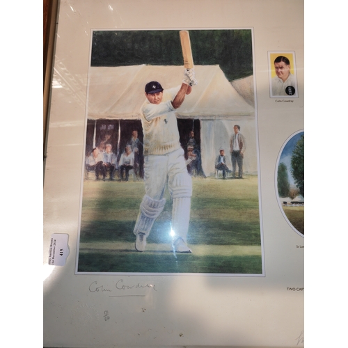 415 - Large Framed Cricketing Collage Print Of Colin & Chris Cowdrey 2 Captains Of Kent & England Signed B... 