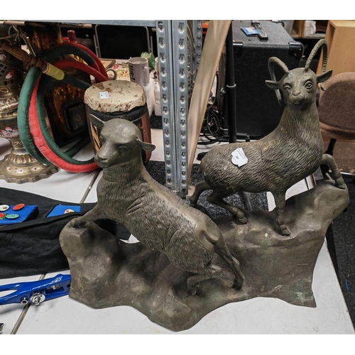 489 - Large Brass Mountain Goat Pair Victorian Approx 9 1/2Kg